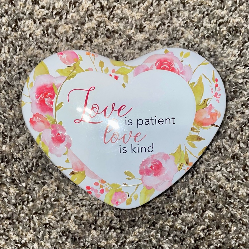 Pink and White Metal Tin Heart Container